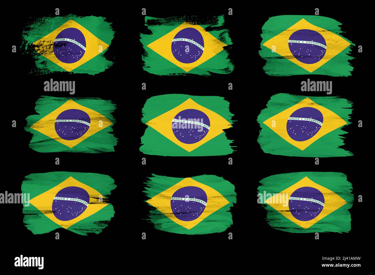 Brazil flag brush stroke, national flag on black background Stock Photo ...