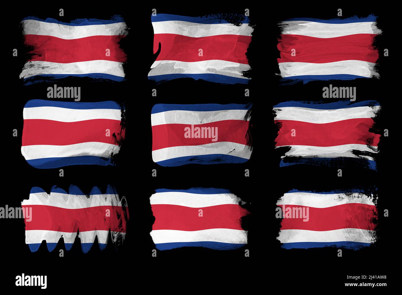 Costa Rica flag brush stroke, national flag on black background Stock