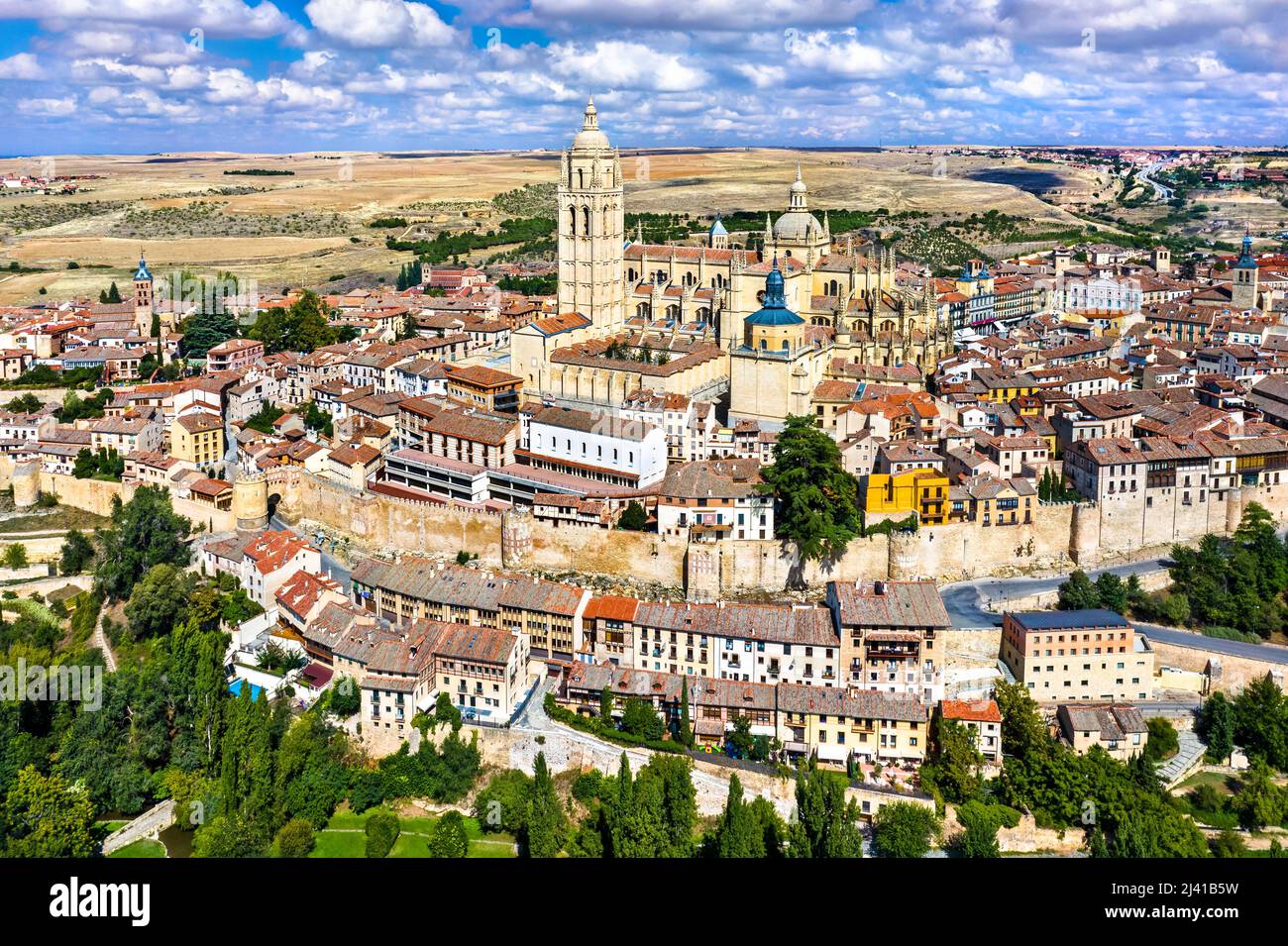 Aerial view of Segovia with the Cathedral. UNESCO world heritage in Spain Stock Photo