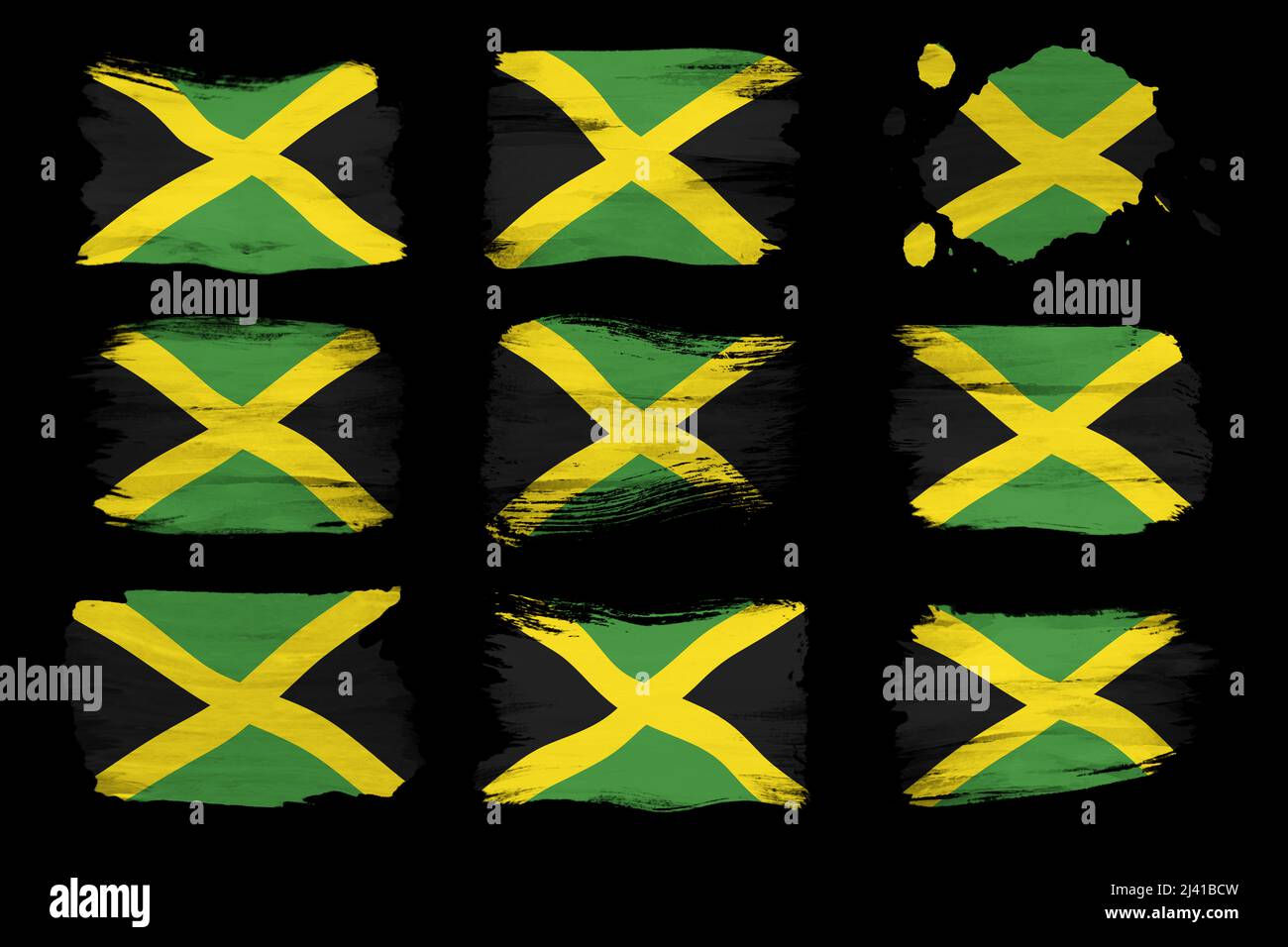 Jamaica Flag Brush Stroke National Flag On Black Background Stock Photo Alamy