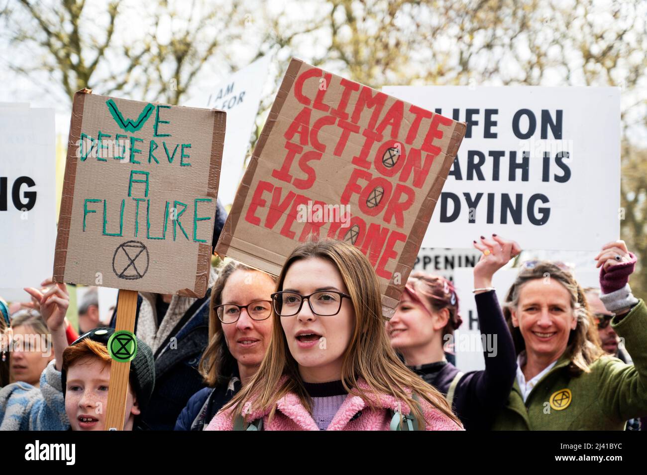 Extinction Rebellion begin a week of action to emphasise the climate emergency and the need to end fossil fuels as a source of energy Stock Photo