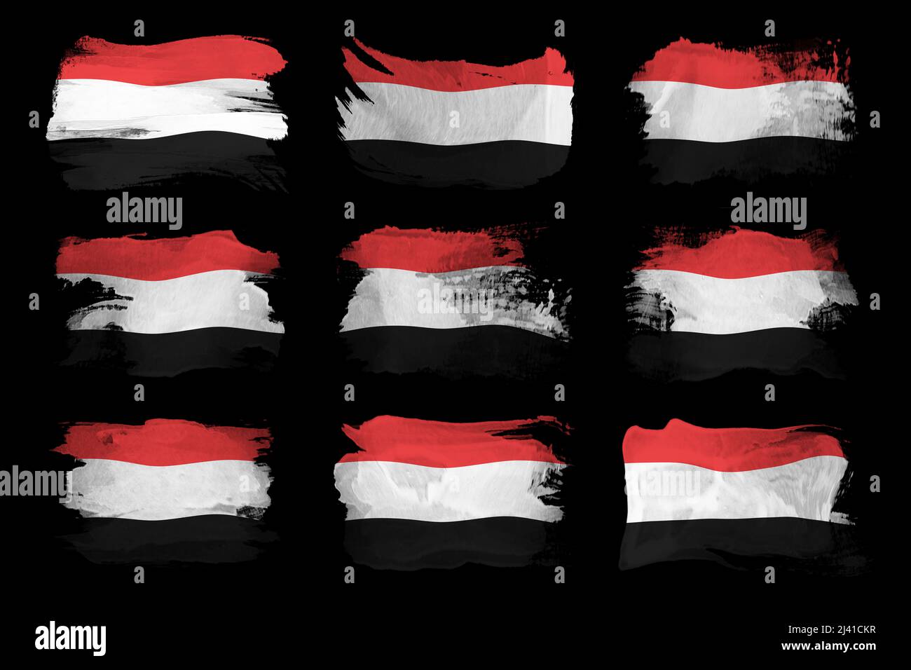 Yemen flag brush stroke, national flag on black background Stock Photo ...