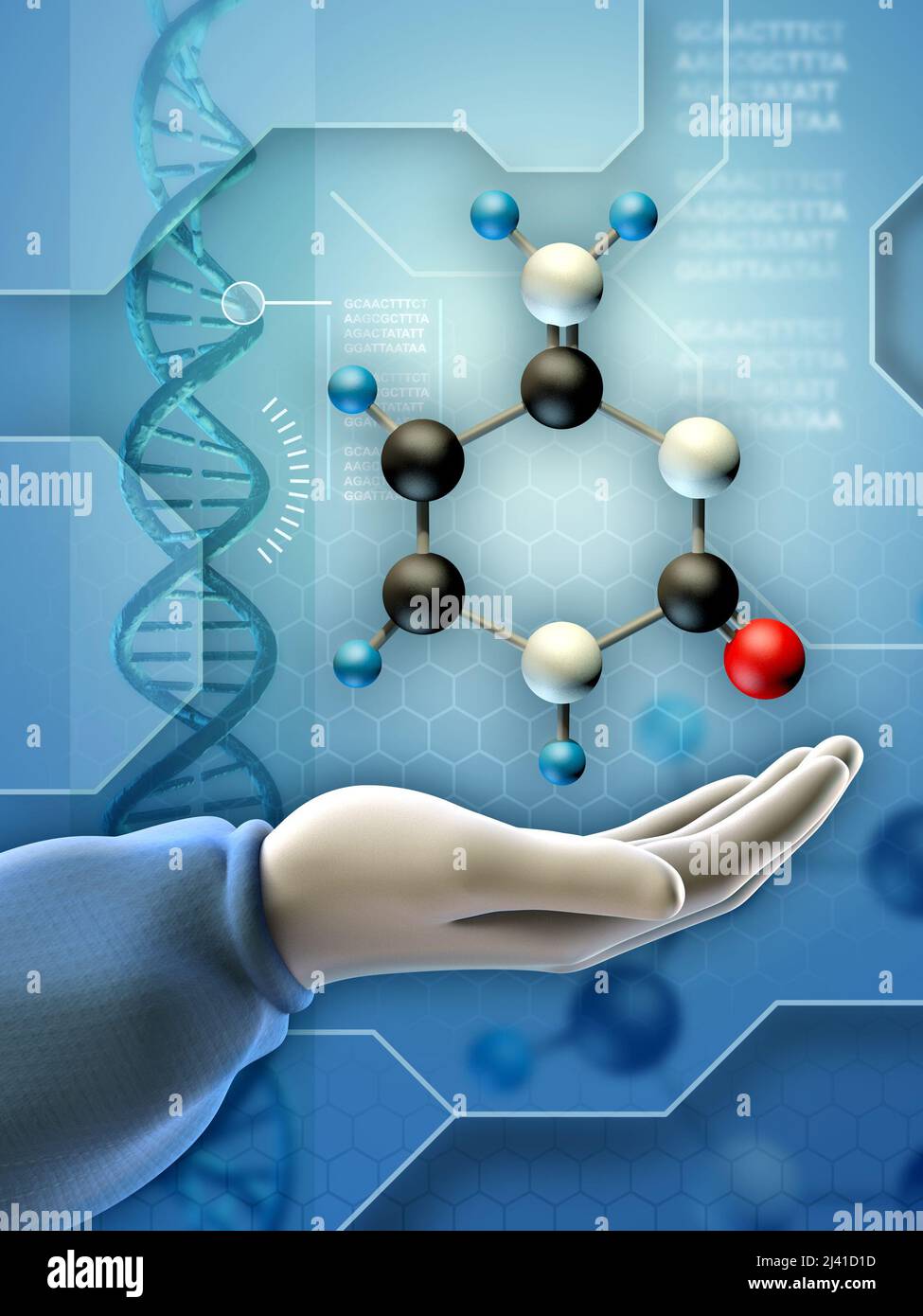 Cytosine molecule and dna composition. Digital illustration. Stock Photo