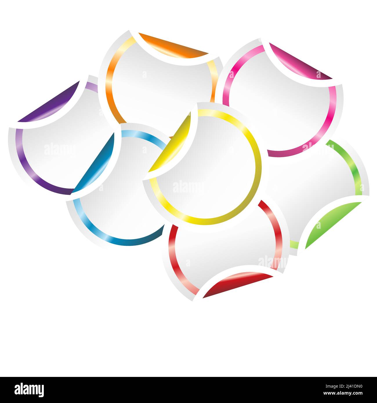 Round stickers with colored edges and bent corners Stock Vector Image
