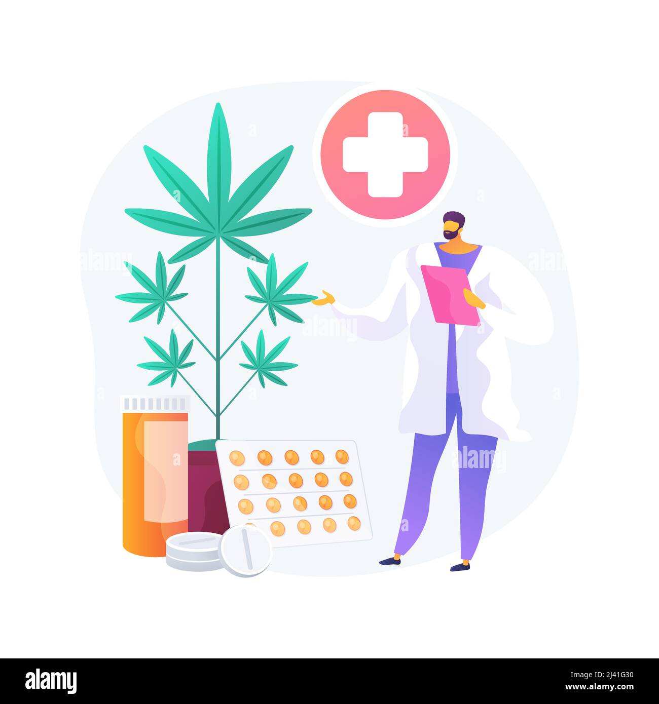 Medical marijuana abstract concept vector illustration. Medical cannabis, cannabinoids drugs, diseases and conditions treatment, cancer pain relief, h Stock Vector