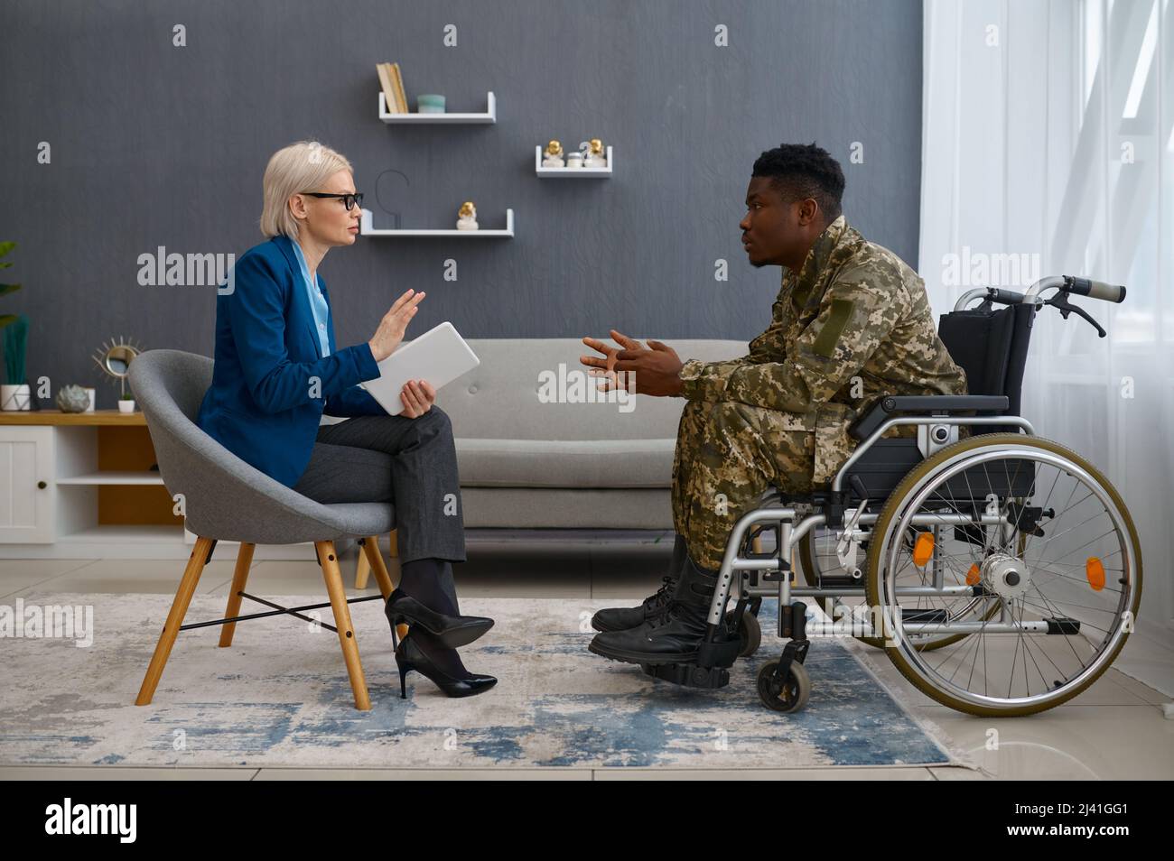 Soldier with a disability and psychotherapist Stock Photo