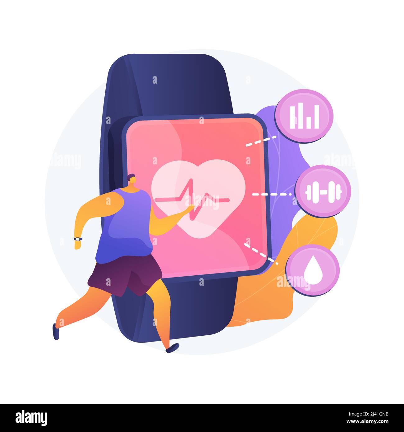 Sport and fitness tracker abstract concept vector illustration. activity band, health monitor, wrist-worn device, application for running, cycling and Stock Vector
