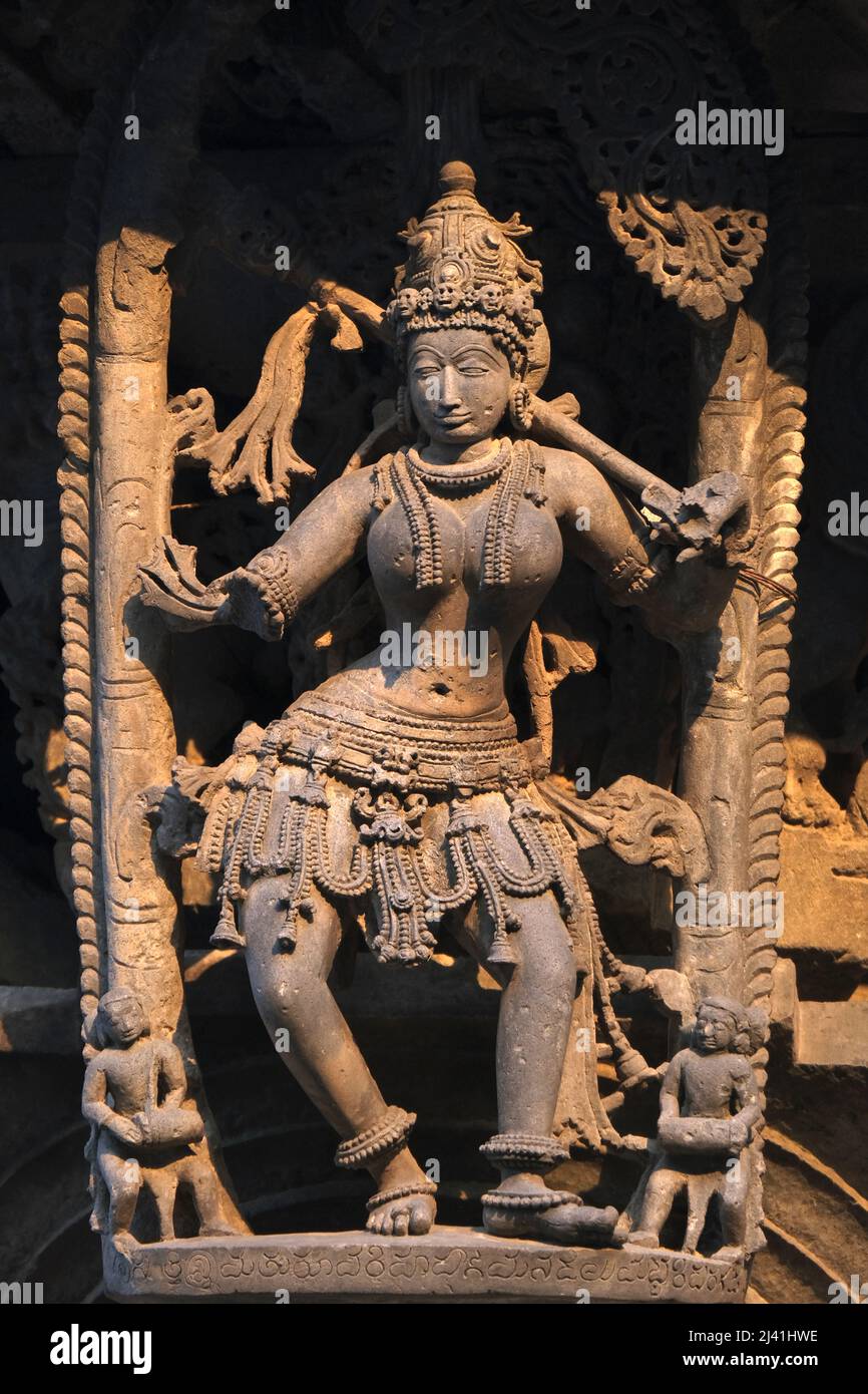 20 December 2022, Belur, Karnataka, India, Stone Sculpture of Beautiful