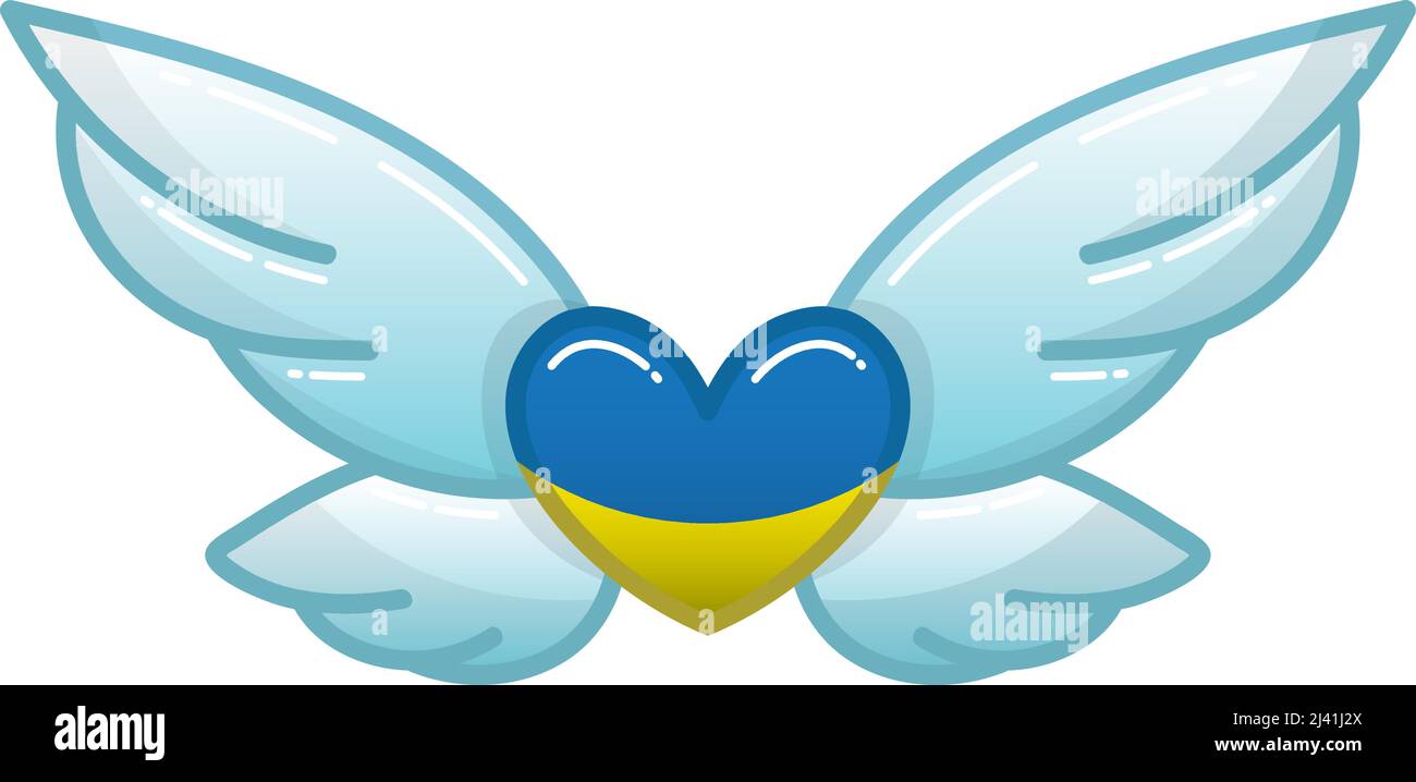 Flying Winged Heart supporting Ukraine on white background Stock Vector