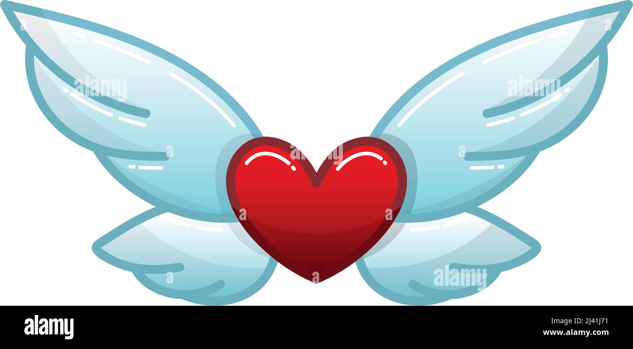 Flying Winged Heart Cartoon Graffiti Style on white Stock Vector