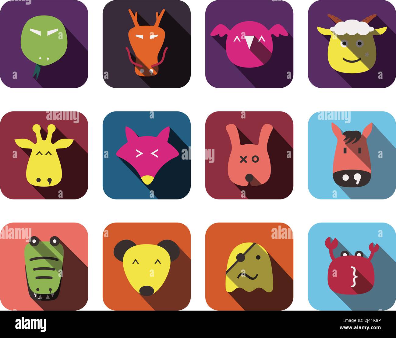 Animal face flat design icon set Stock Vector Image & Art - Alamy