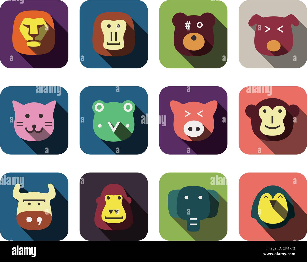 Animal face flat design icon set Stock Vector Image & Art - Alamy