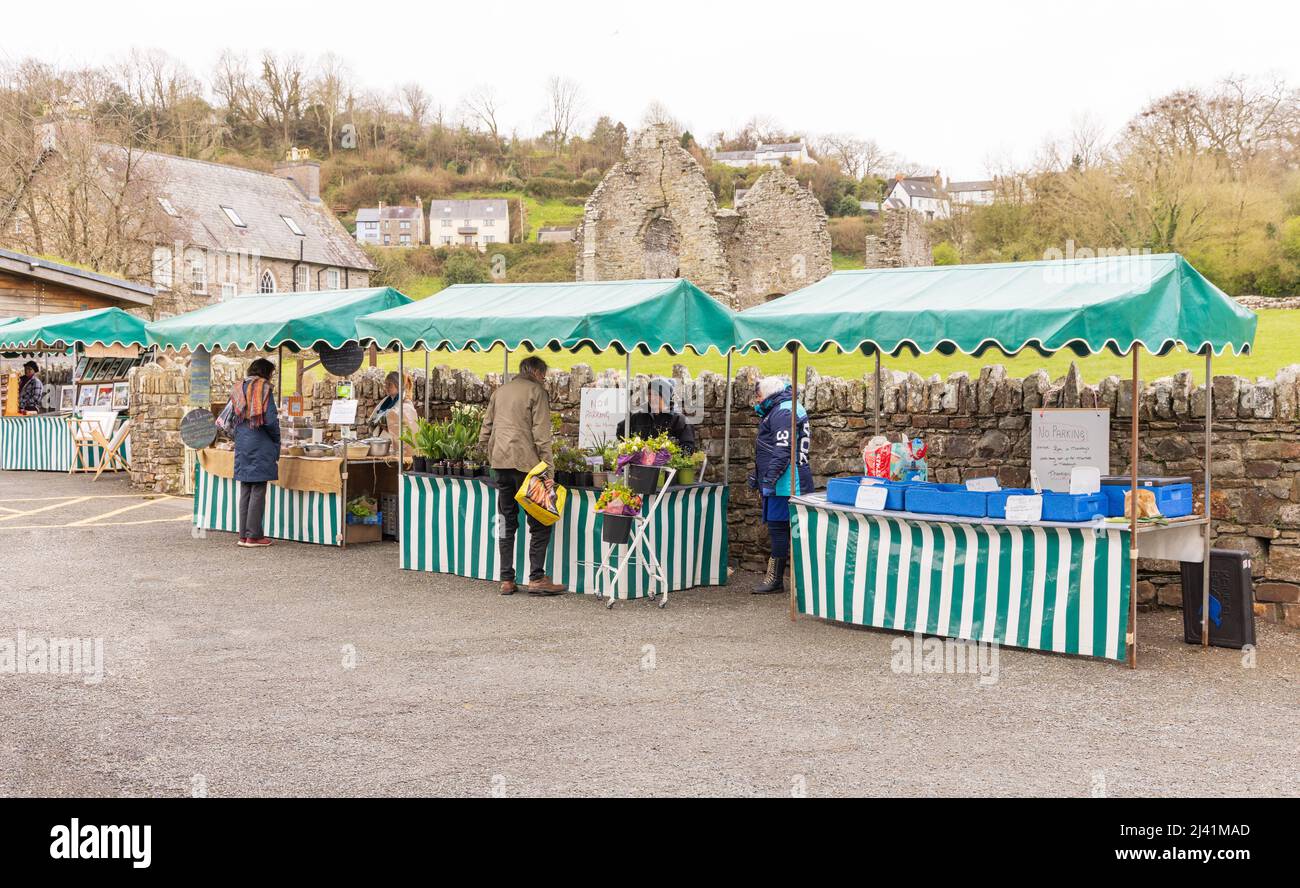 Market stalls by Dogmaels Abbey. Cardigan. Wales. UK Stock Photo