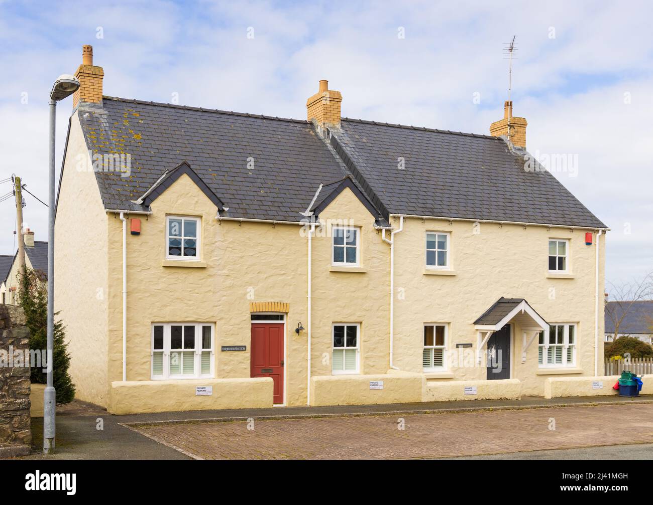 Modern Welsh semi detached houses. Newport, Pembrokeshire, Wales. UK