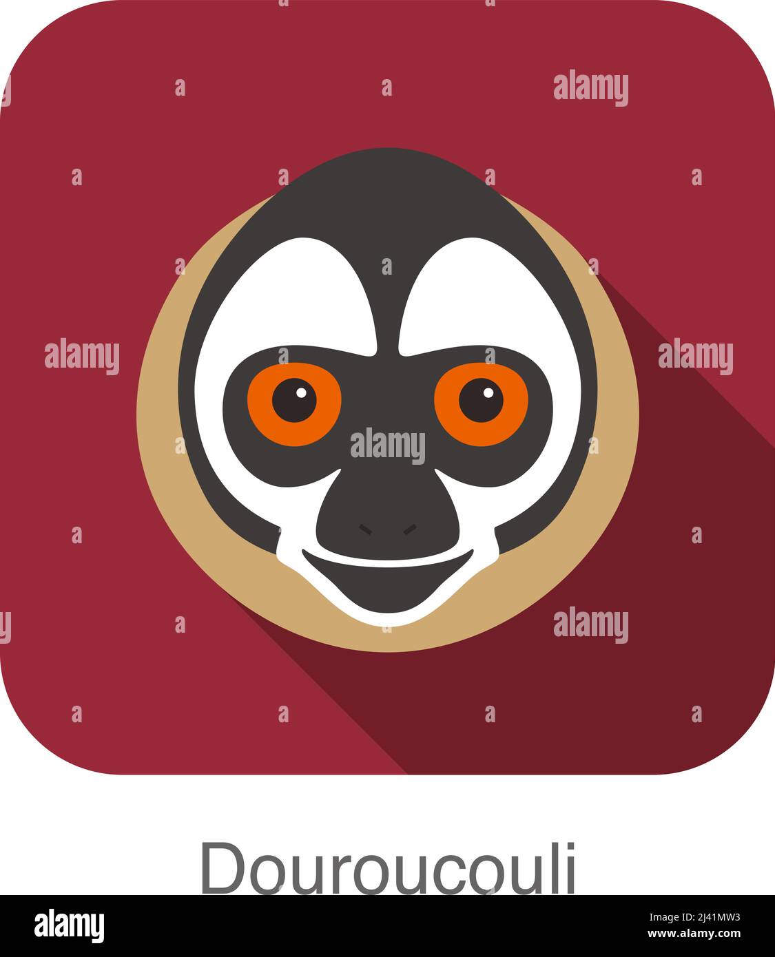 cute monkey face, Douroucouli flat icon design, vector illustration Stock Vector