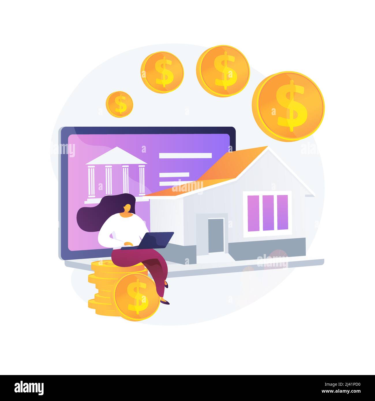 Mortgage loan abstract concept vector illustration. home bank credit, down payment, real estate services, house loan pay off, investment portfolio, fa Stock Vector