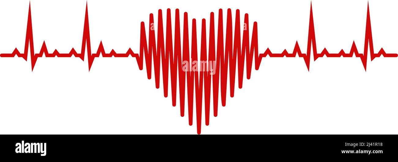 Heart vector in red with cardiogram. White isolated background ...