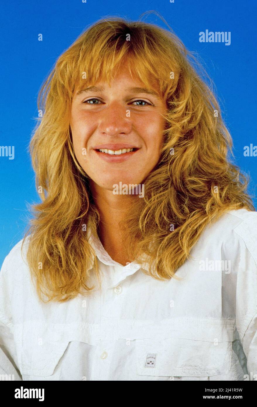 Stefanie Maria Steffi Graf, deutsche Tennisspielerin und Golden-Slam-Gewinnerin, bei einem Promo-Fotoshooting, Deutschland um 1987. Stock Photo