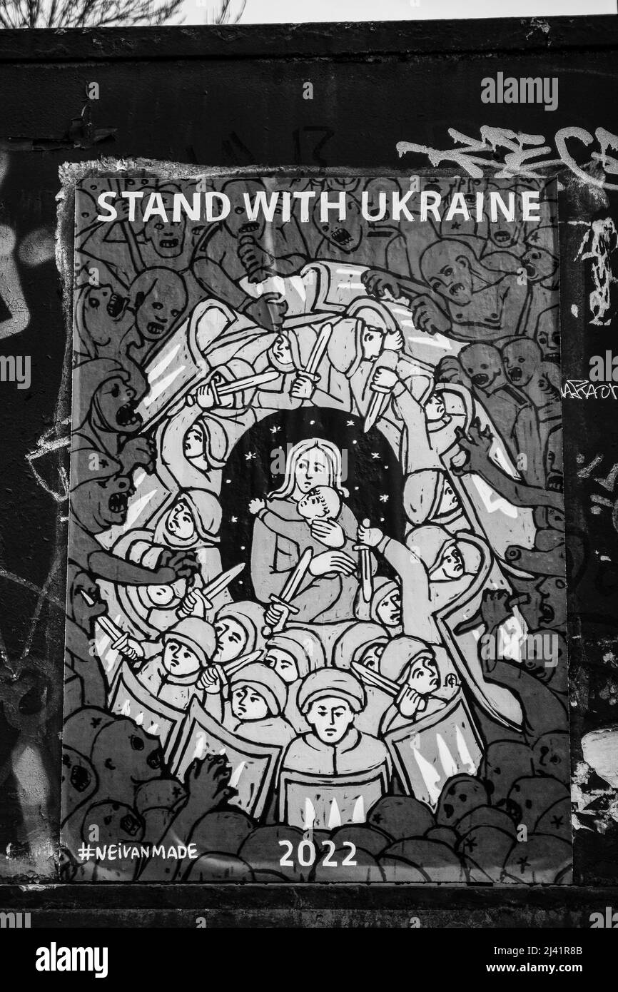 War in Ukraine, people and soldiers in Lviv, Ukraine Stock Photo