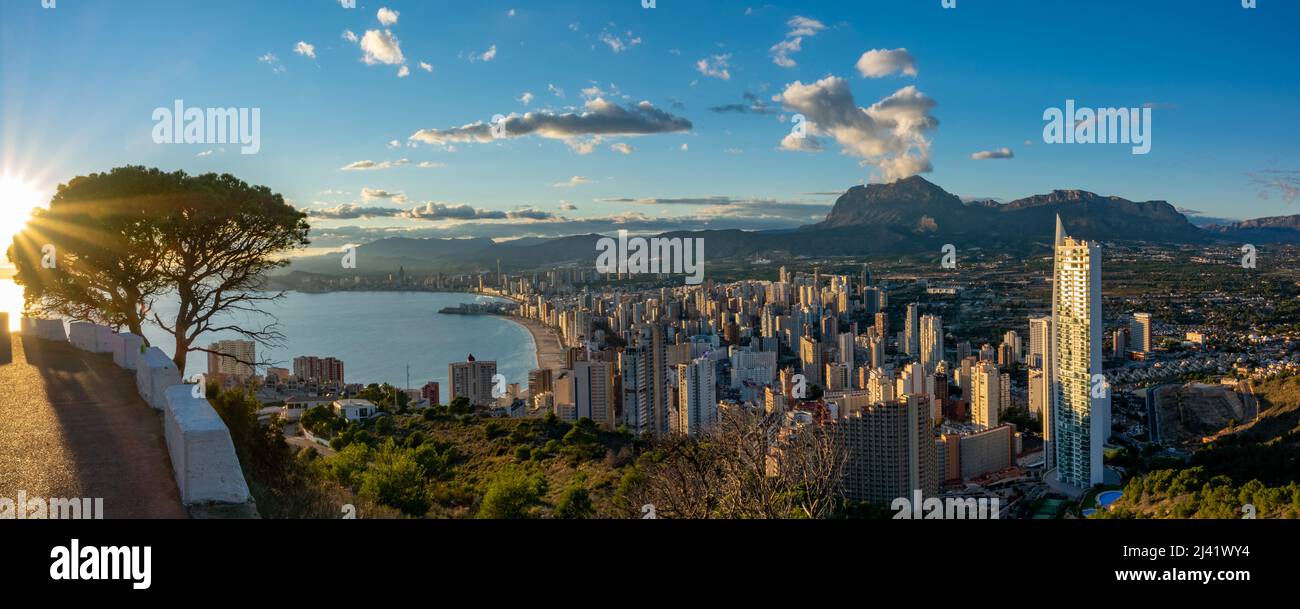 Beach of Benidorm city during sunset in Spain Stock Photo