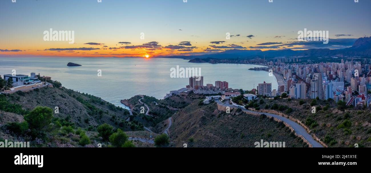 Beach of Benidorm city during sunset in Spain Stock Photo