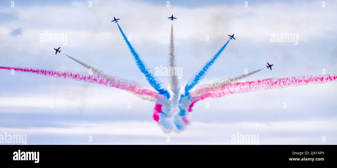 Bray, Ireland. 29th July 2018.  Red Arrows perform at the Bray Air Show. Stock Photo