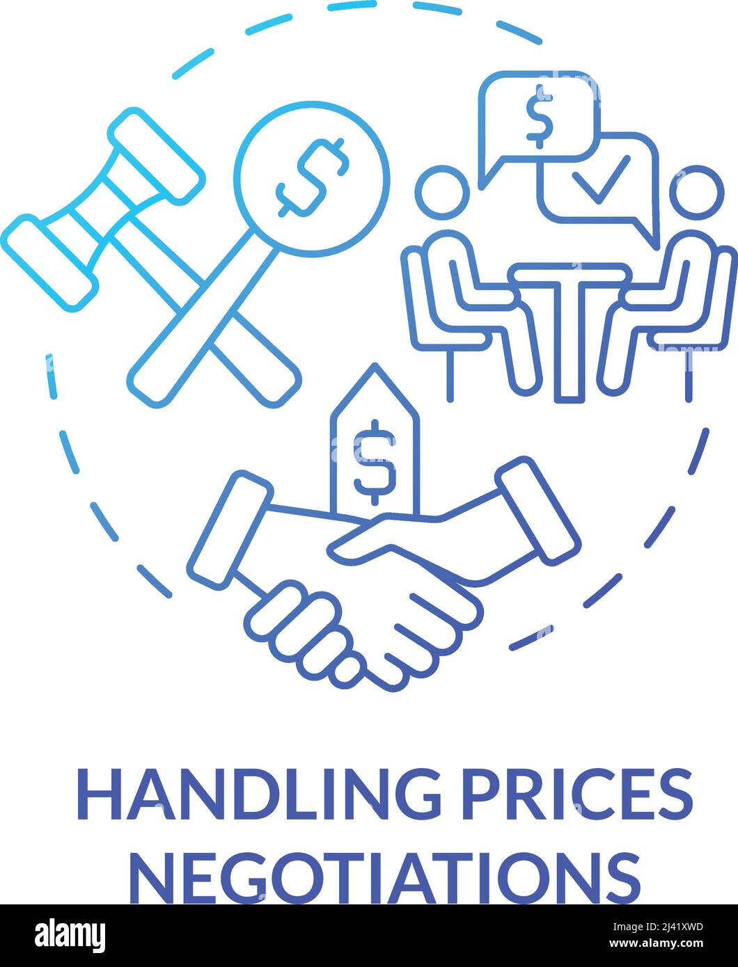 Handling prices negotiations blue gradient concept icon Stock Vector