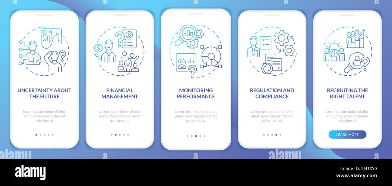 Challenges facing business blue gradient onboarding mobile app screen ...