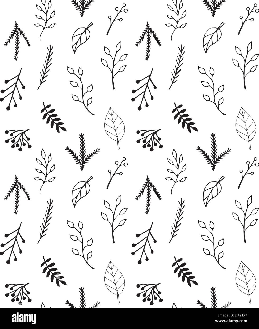 Vector seamless pattern of hand drawn sketch doodle leaves isolated on ...