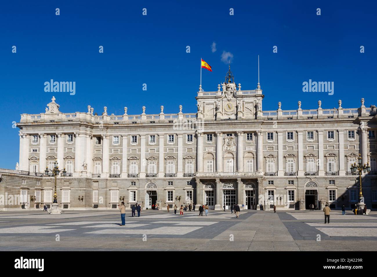 View from Plaza de la Armeria of the baroque architecture Royal Palace of Madrid (Palacio Real) in Madrid, capital city of Spain Stock Photo
