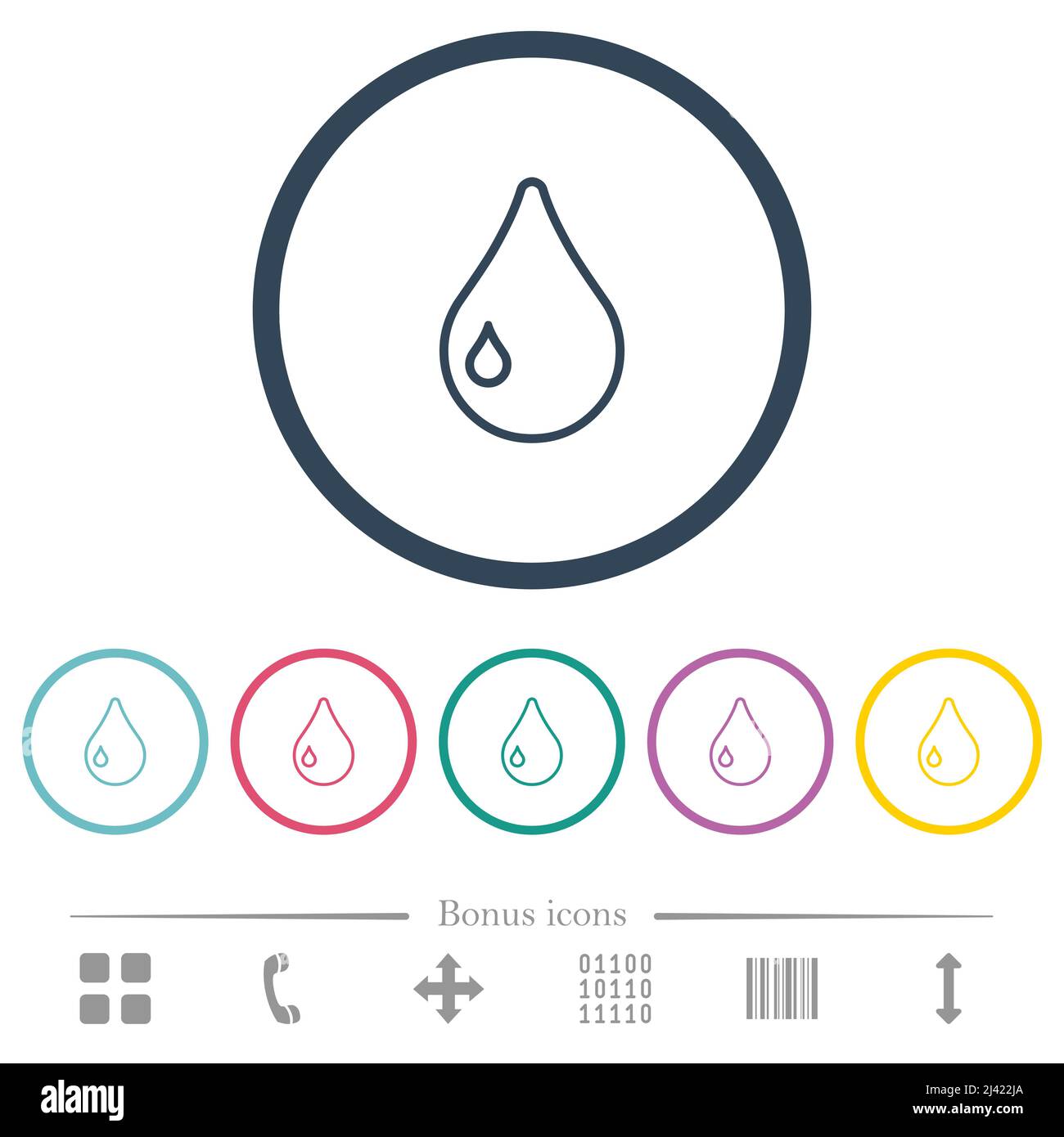 Single drop outline flat color icons in round outlines. 6 bonus icons ...