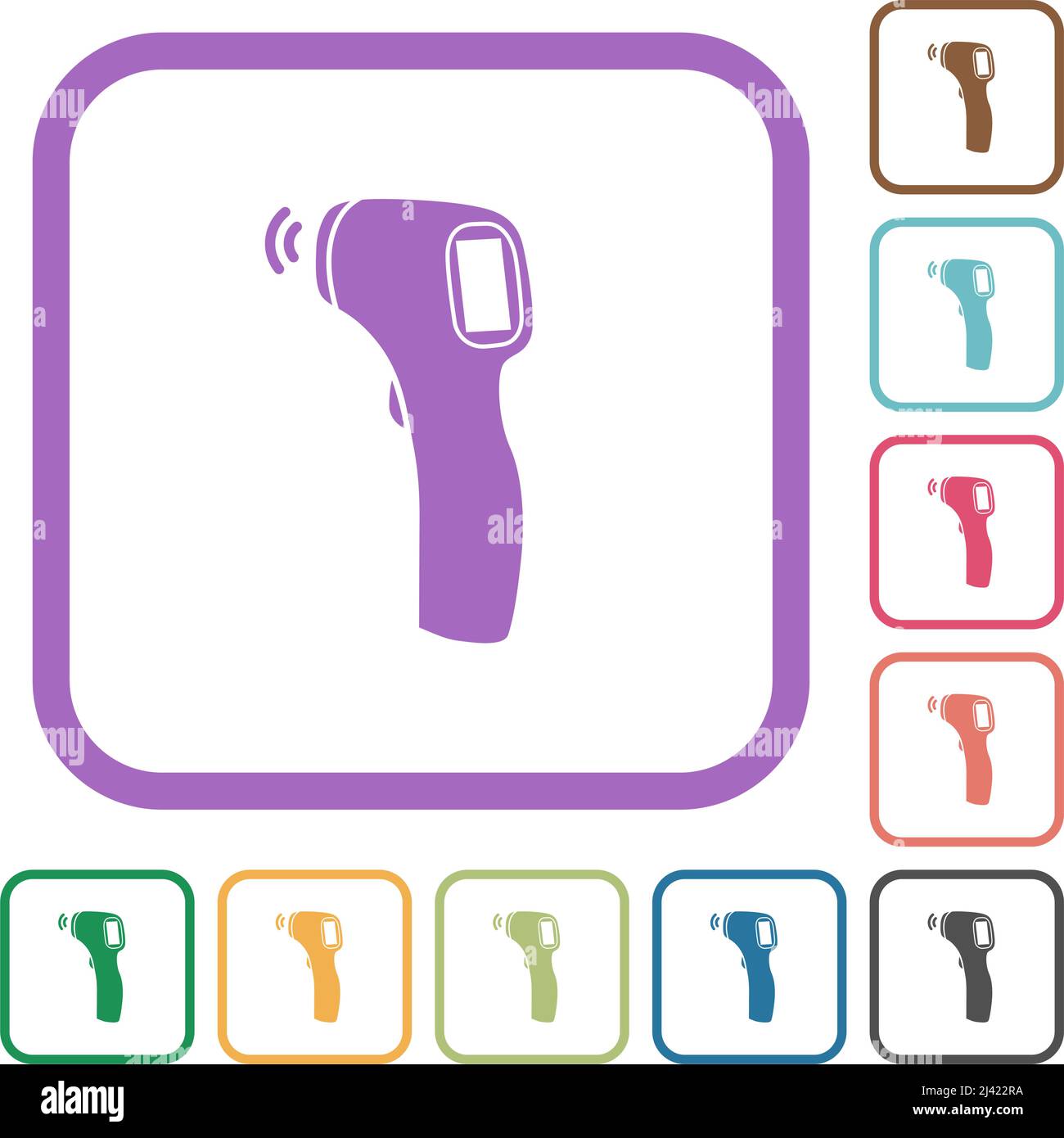 Contactless thermometer solid simple icons in color rounded square frames on white background Stock Vector