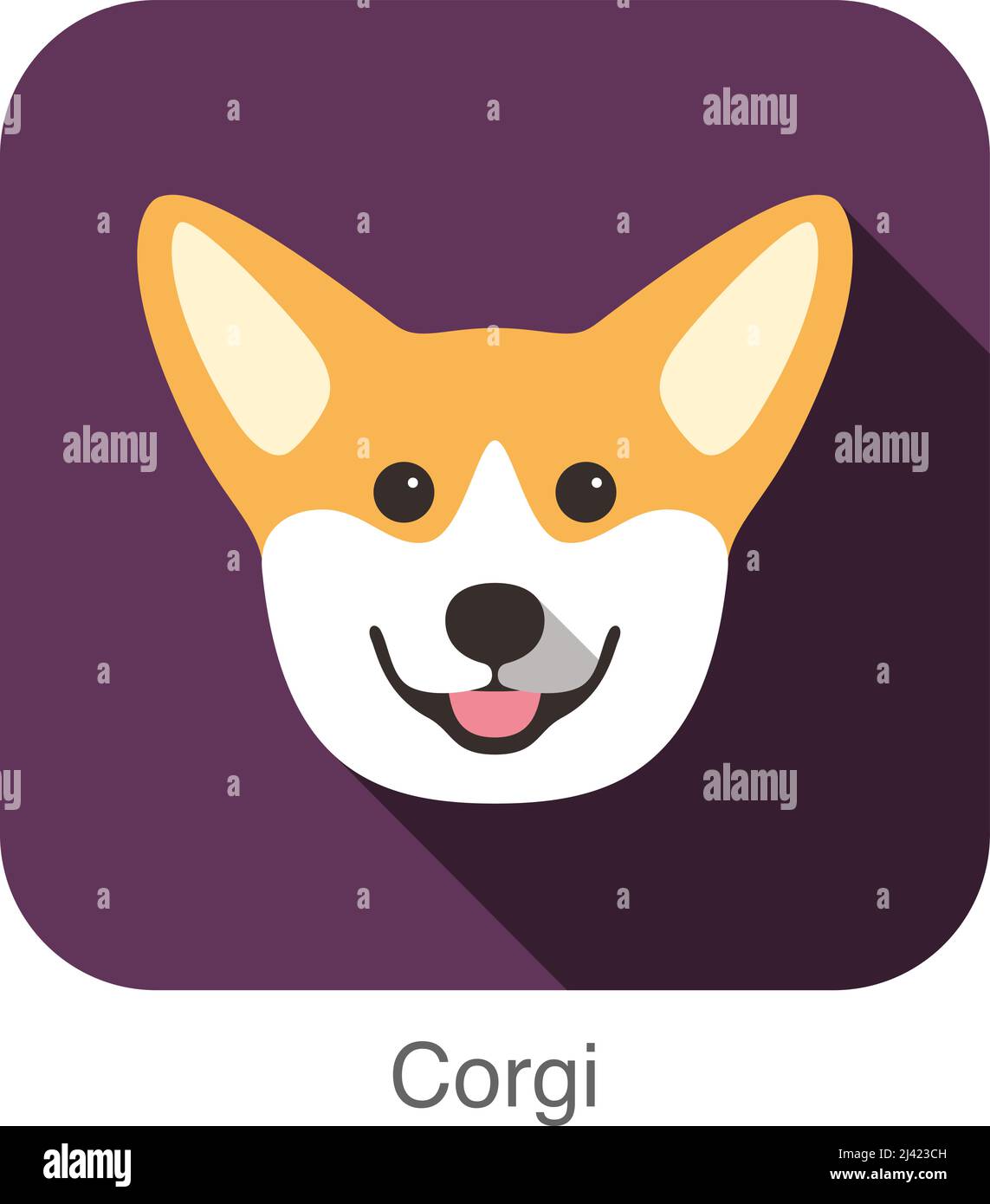 Welsh Corgi Cardigan dog face portrait flat icon design, vector illustration Stock Vector