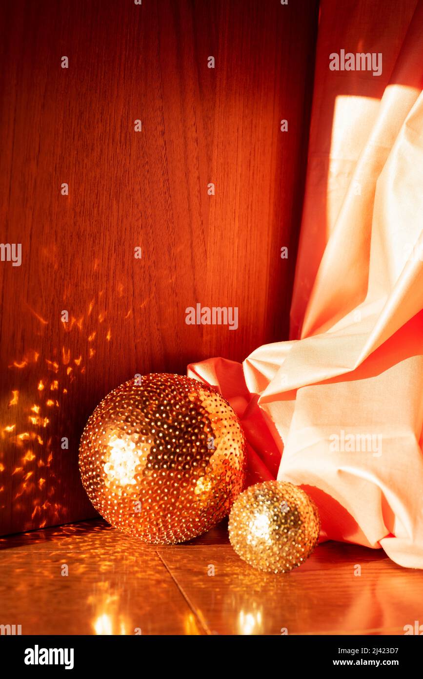 Still life with a ball decorated with sequins Stock Photo