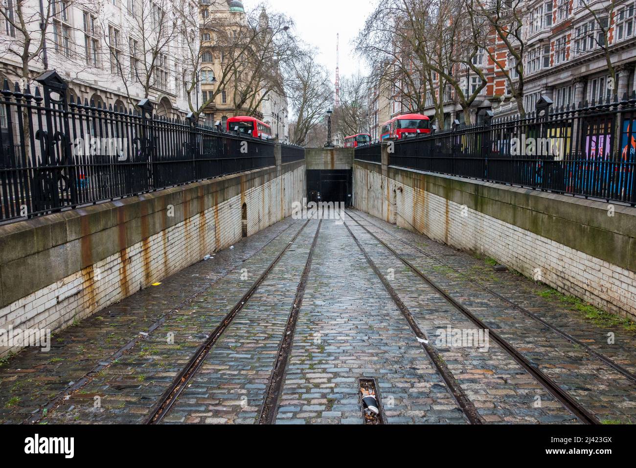 Entrance to the disused Kingsway Tram Subway central London Stock Photo