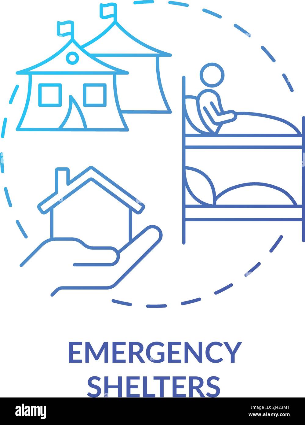Emergency shelter blue gradient concept icon Stock Vector