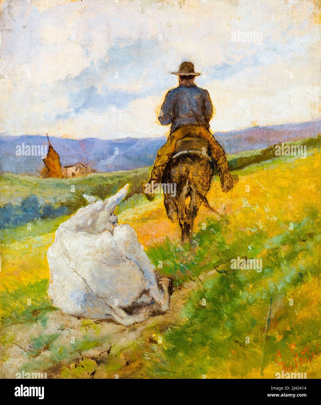 Giovanni Fattori, Buttero A Cavallo E Mulo Bianco, (Buttero On Horseback And White Mule), painting before 1908 Stock Photo