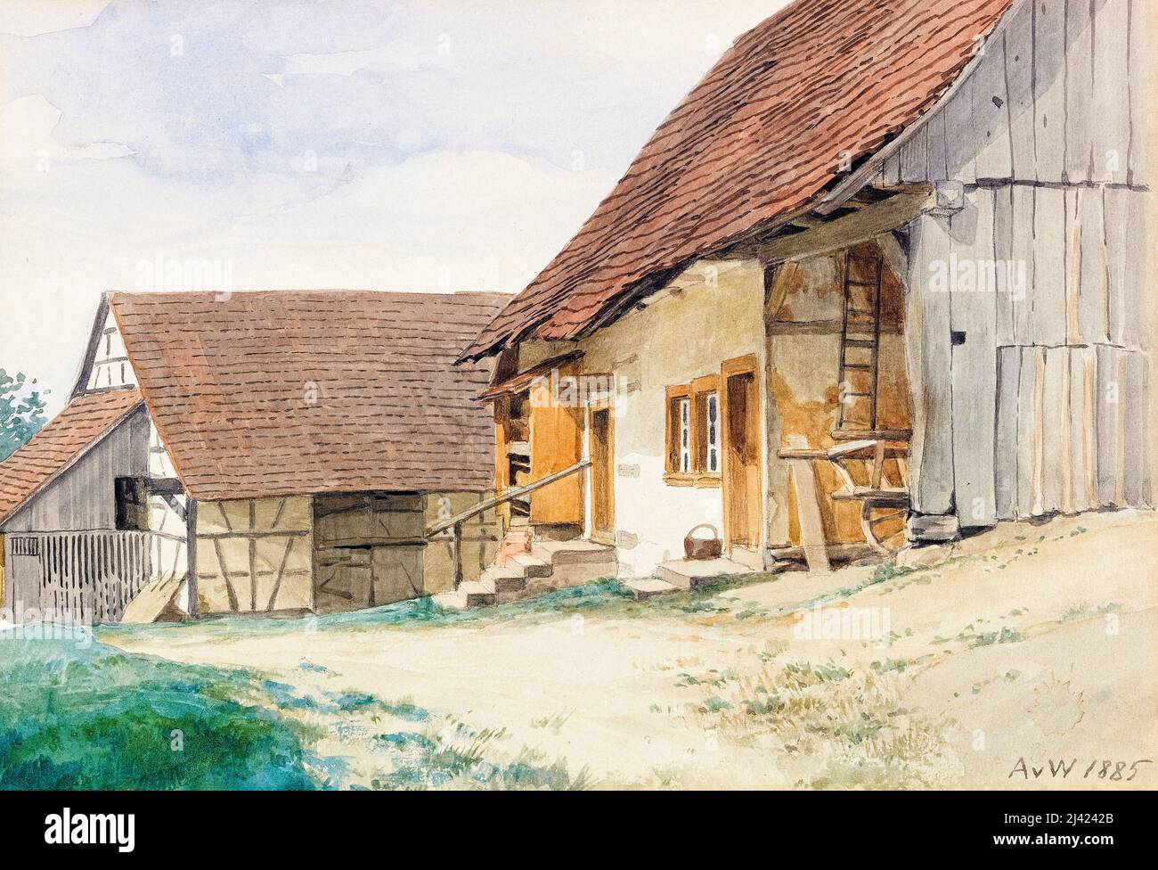 Anton von Werner, Bauerngehöft, (Farm Homestead), painting 1885 Stock Photo