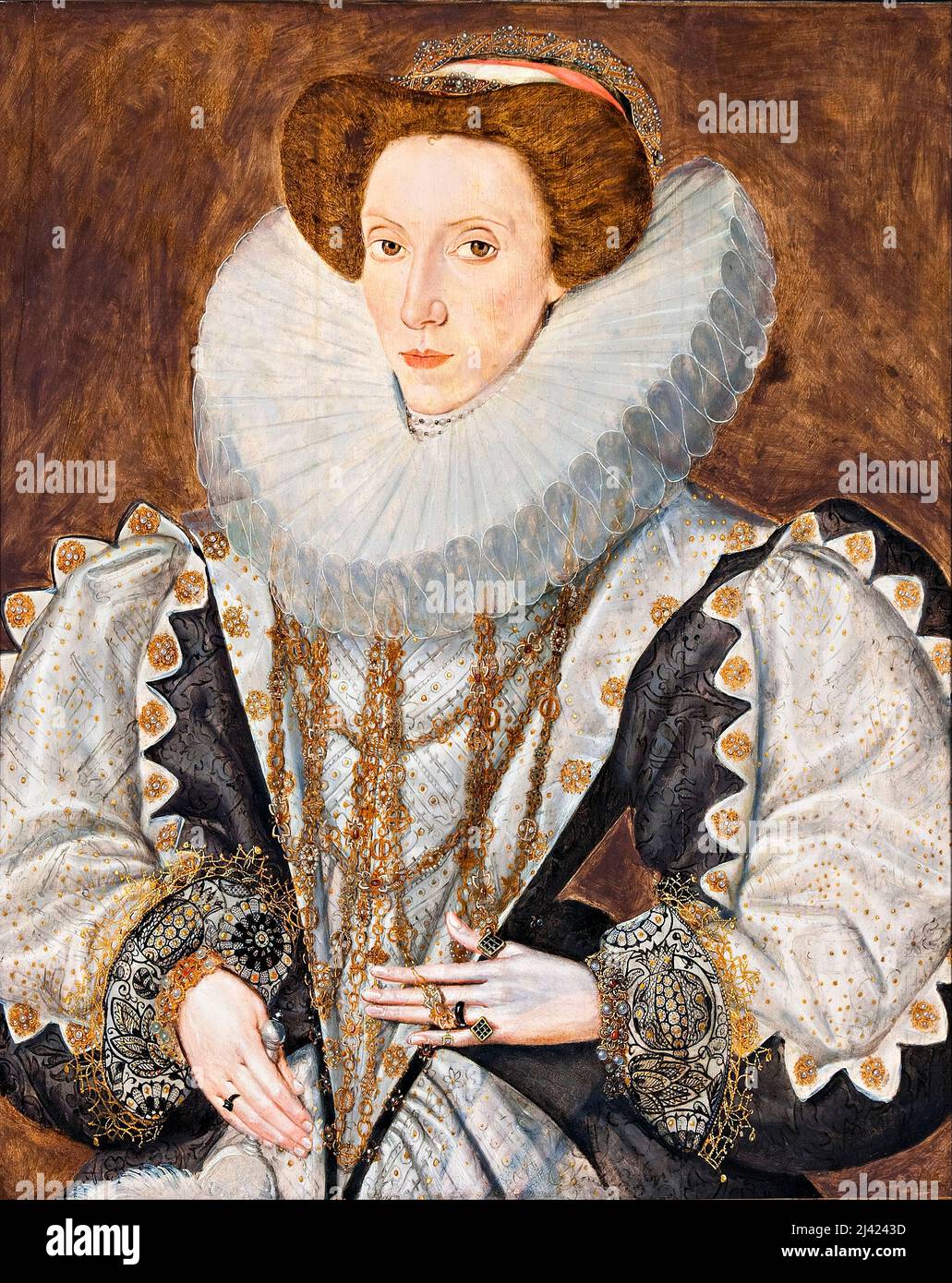 George Gower, Portrait of a lady, 16th Century painting circa 1590 Stock Photo