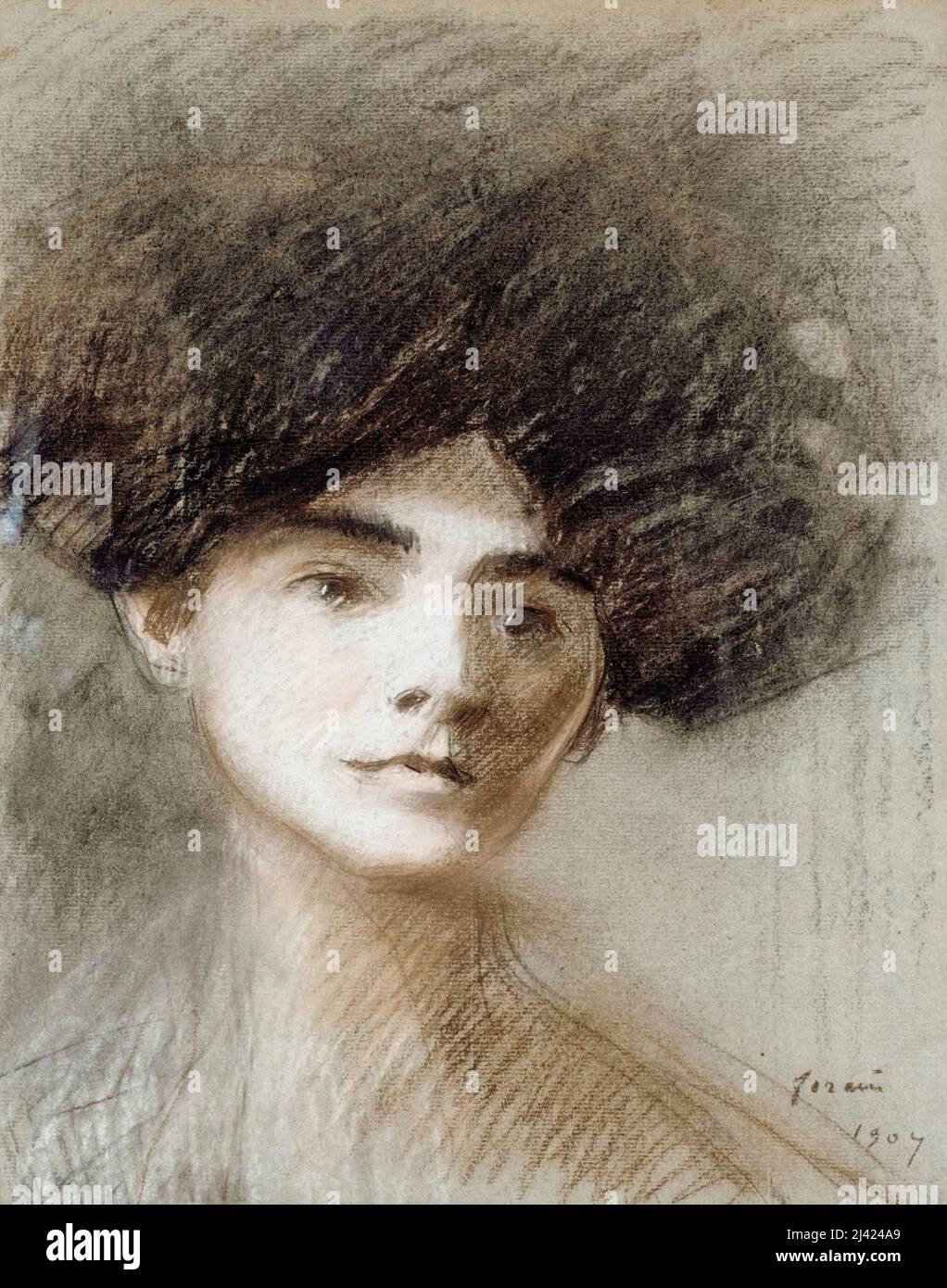 Madame Henri de Régnier, née Marie de Hérédia, (1875-1963), French novelist and poet, portrait drawing by Jean-Louis Forain, 1907 Stock Photo
