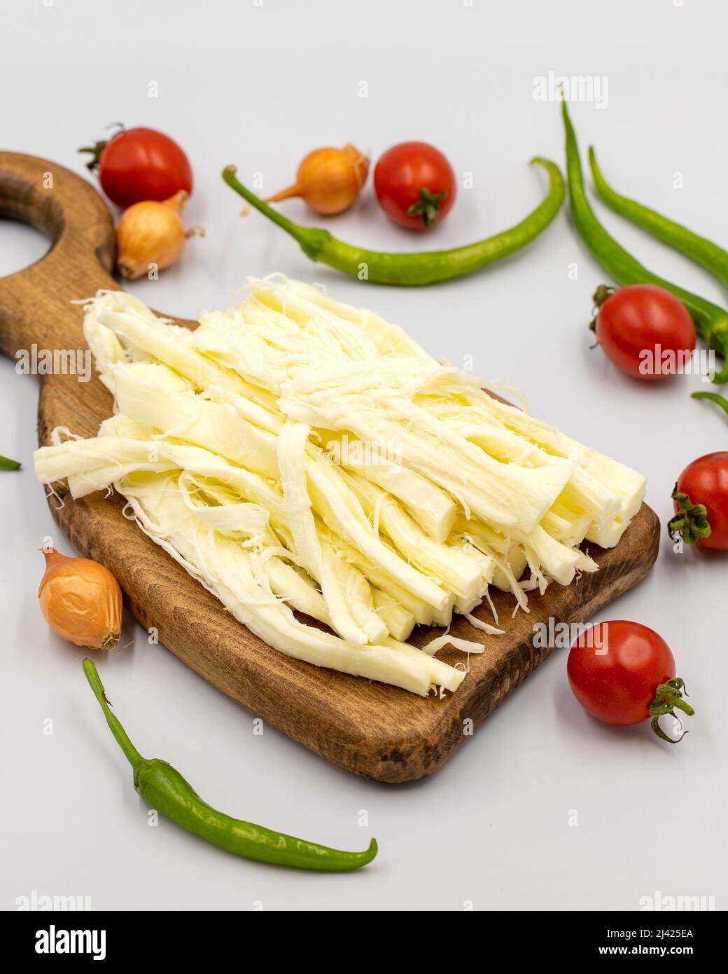 Cecil cheese or String cheese on a white background. Delicious