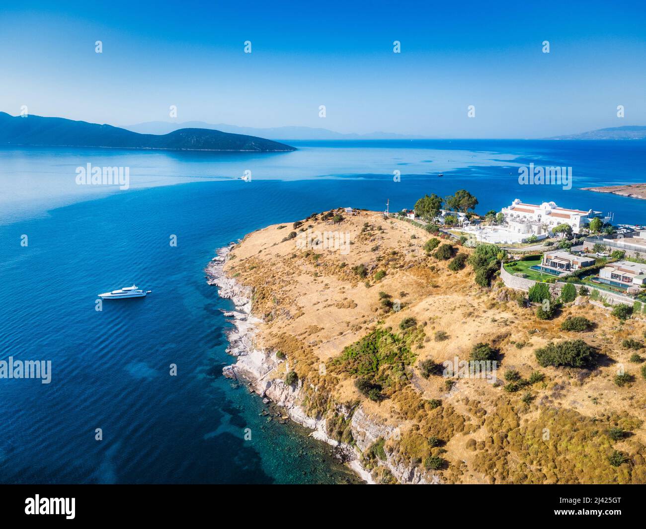 Beautiful nature landscape of greece island with luxury boat ...