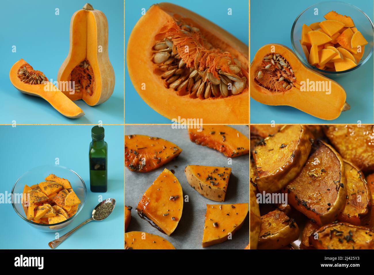 collage cooking roasted pumpkin Stock Photo