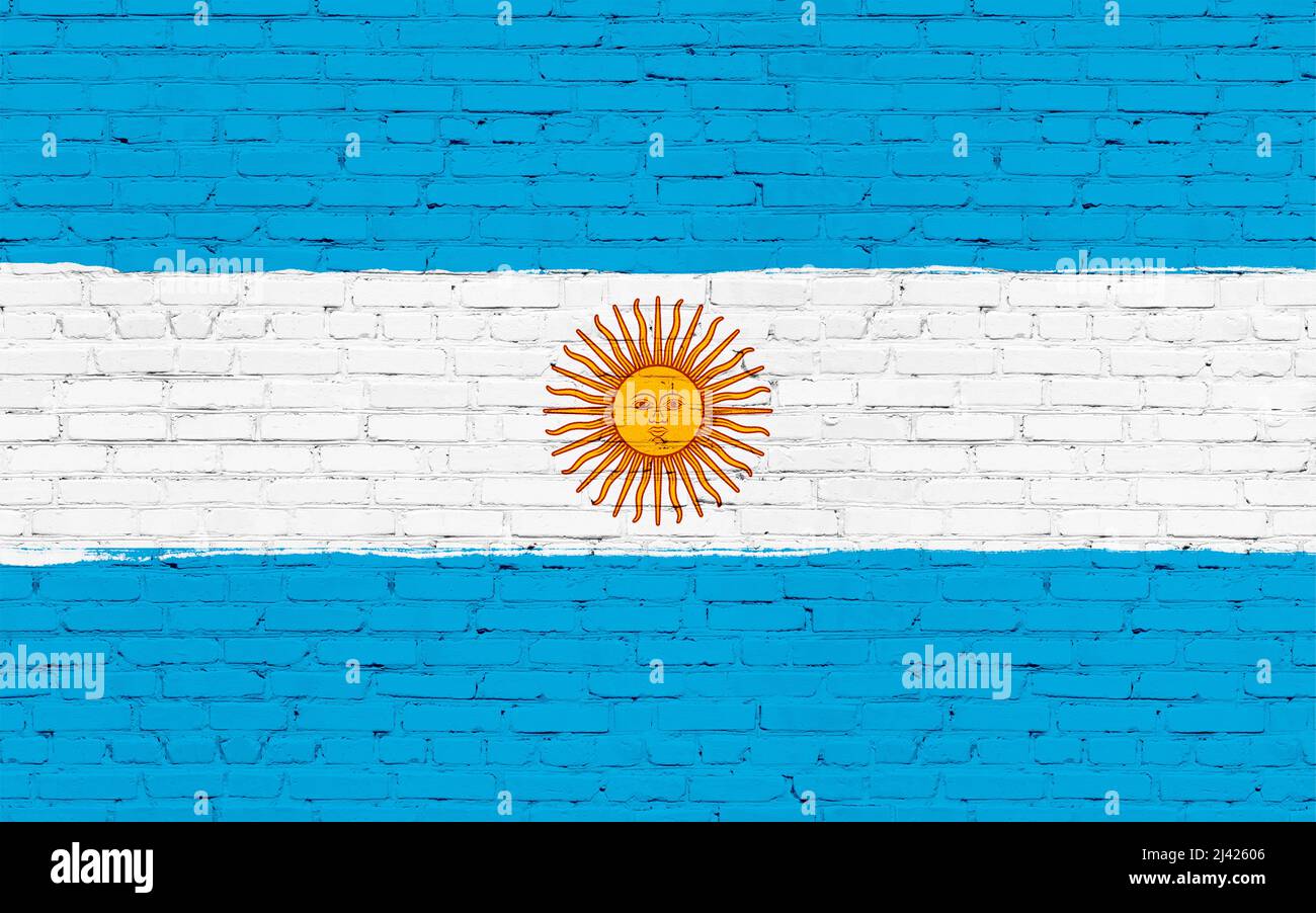 Argentina flag painted on brick wall. National country flag background Stock Photo