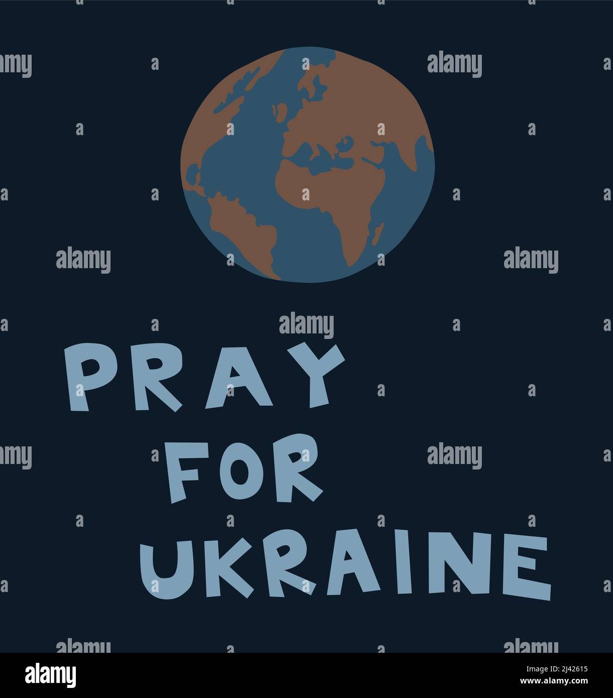 illustration of globe near pray for ukraine lettering on dark