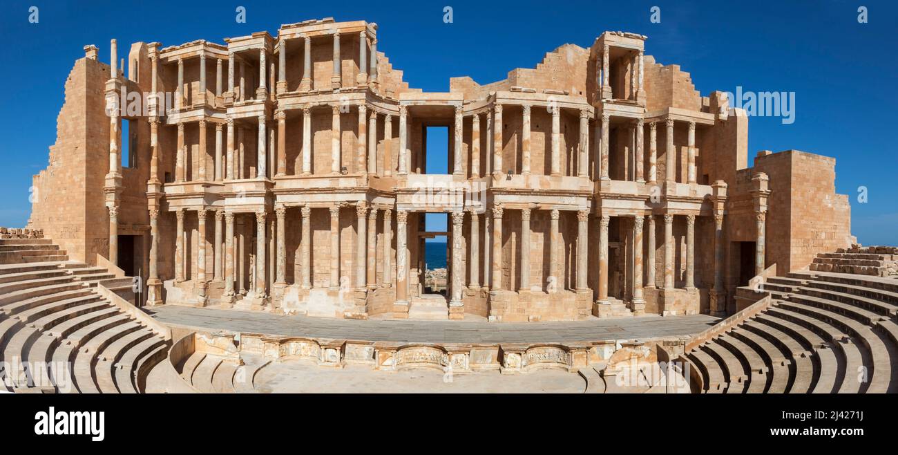Tripoli, Libya, 6 November 2009. The Theater of Sabratha, situated in Sabratha, 70km west of Tripoli, is a UNESCO World Heritage Site. Stock Photo