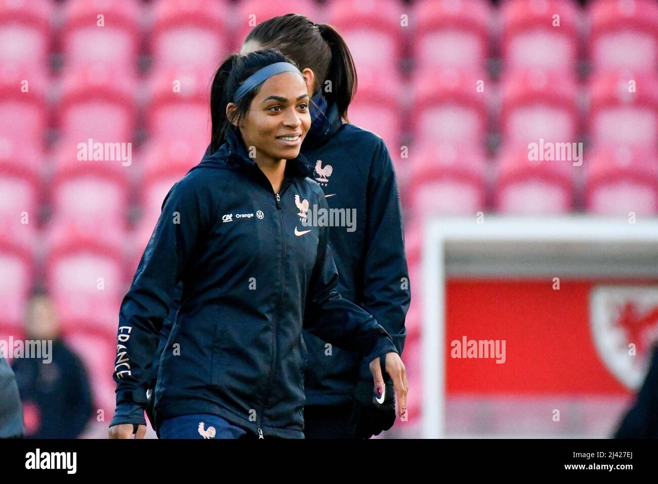Llanelli, Wales. 8 April 2022. Perle Morroni of France Women during the pre-match warm-up before the FIFA Women's World Cup Qualifier Group I match between Wales Women and France Women at Parc y Scarlets in Llanelli, Wales, UK on 8 April 2022. Credit: Duncan Thomas/Majestic Media. Stock Photo