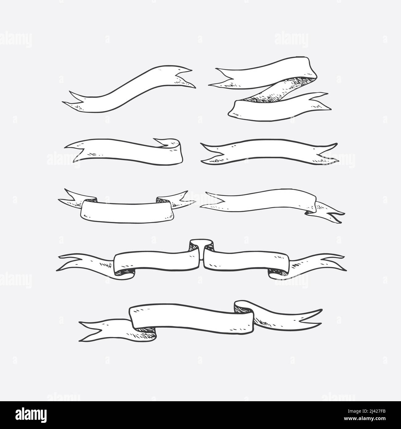 Hand drawn vector illustration of ribbon set. Old vintage banners Stock ...