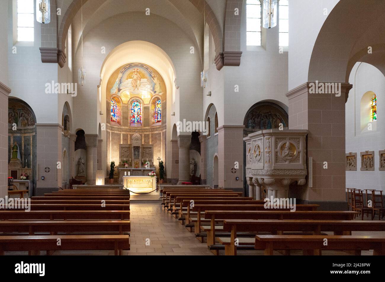 Interior view of the Parish Church of Clervaux, Clervaux, Luxembourg. Stock Photo