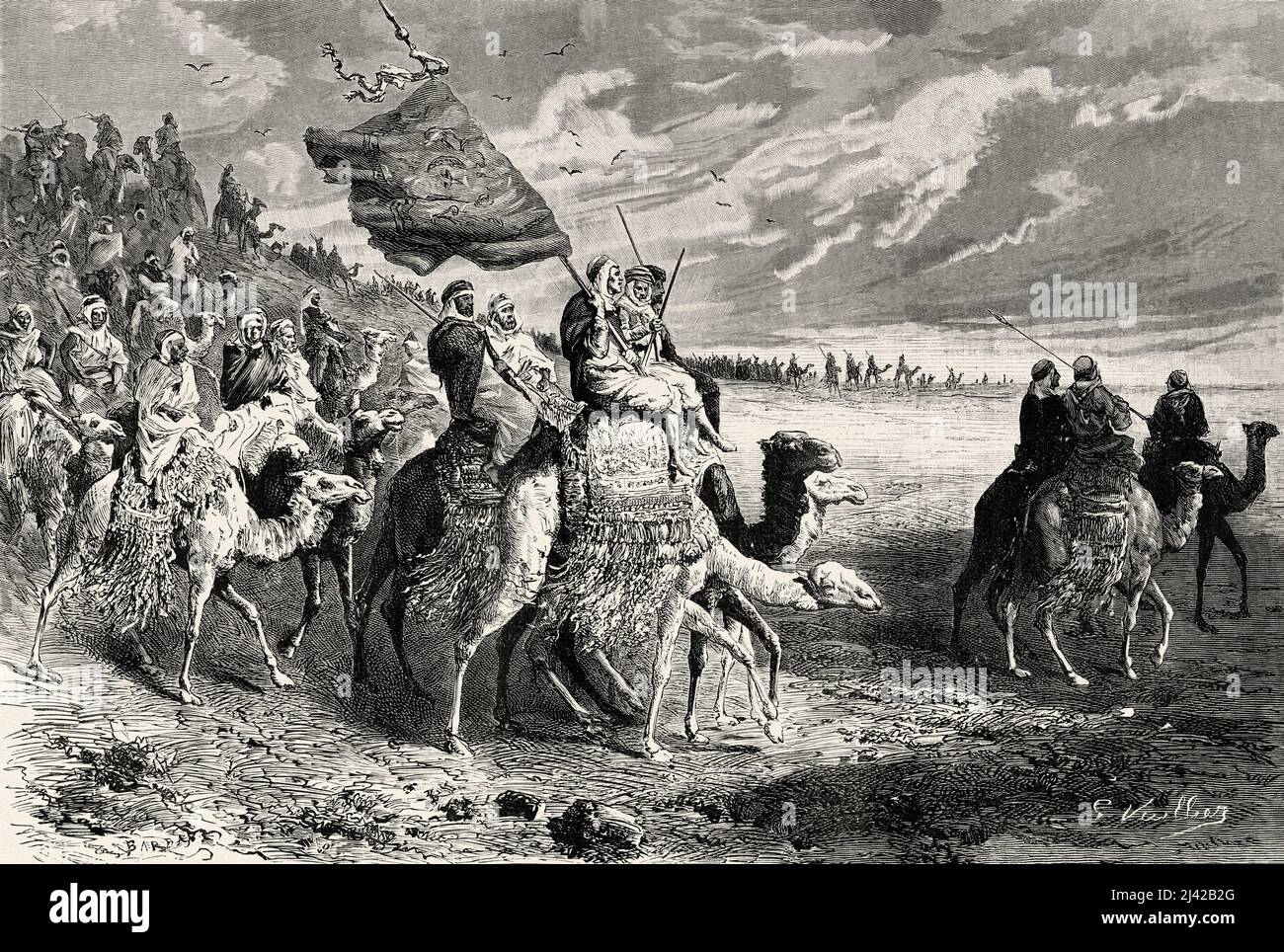 The berak, the standard of the emir Ibn Rashid on their way to Nedjed ...